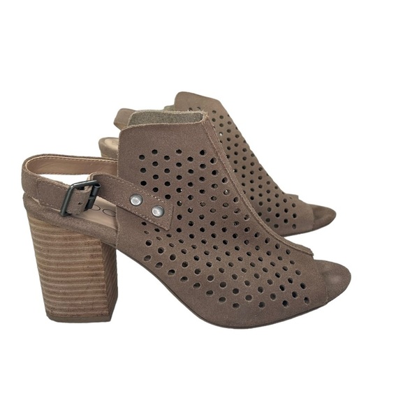 Sole Society Rena Peep Toe Slingback Beige Bootie 6 Perforated Block Heel Shoes - Picture 4 of 9